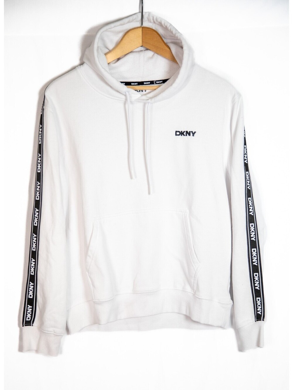 DKNY Designer Hoodie White Black Banner Sleeves Y2K - Men's M